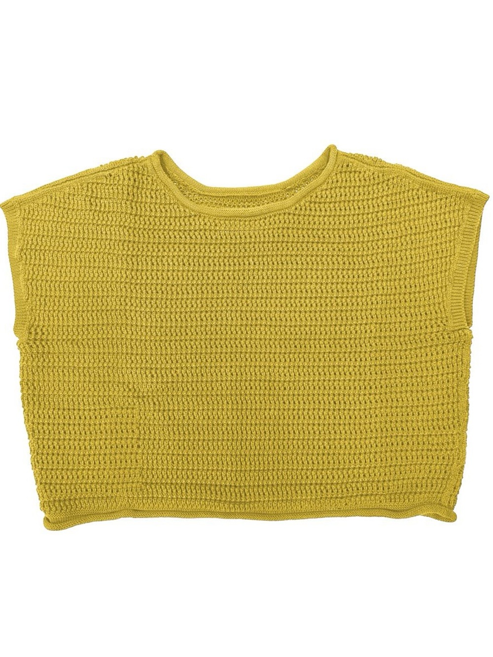 Mustard Cropped Knit Cap-Sleeve Top